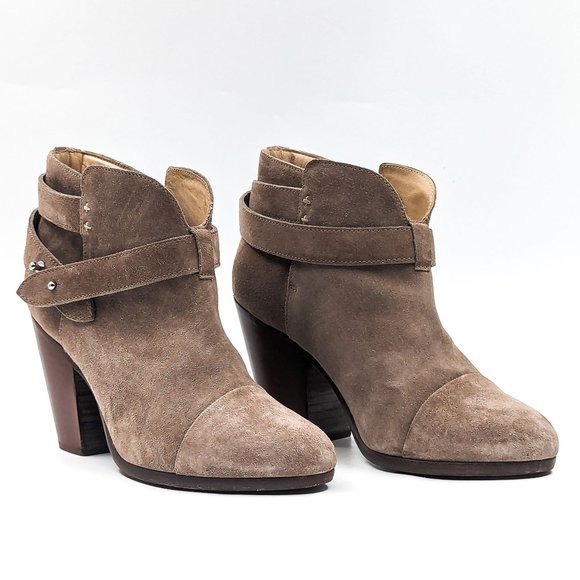 Rag&Bone Women Harlow Taupe Suede Strappy Heel Ankle Boots size 8US EUR38 - Picture 1 of 11